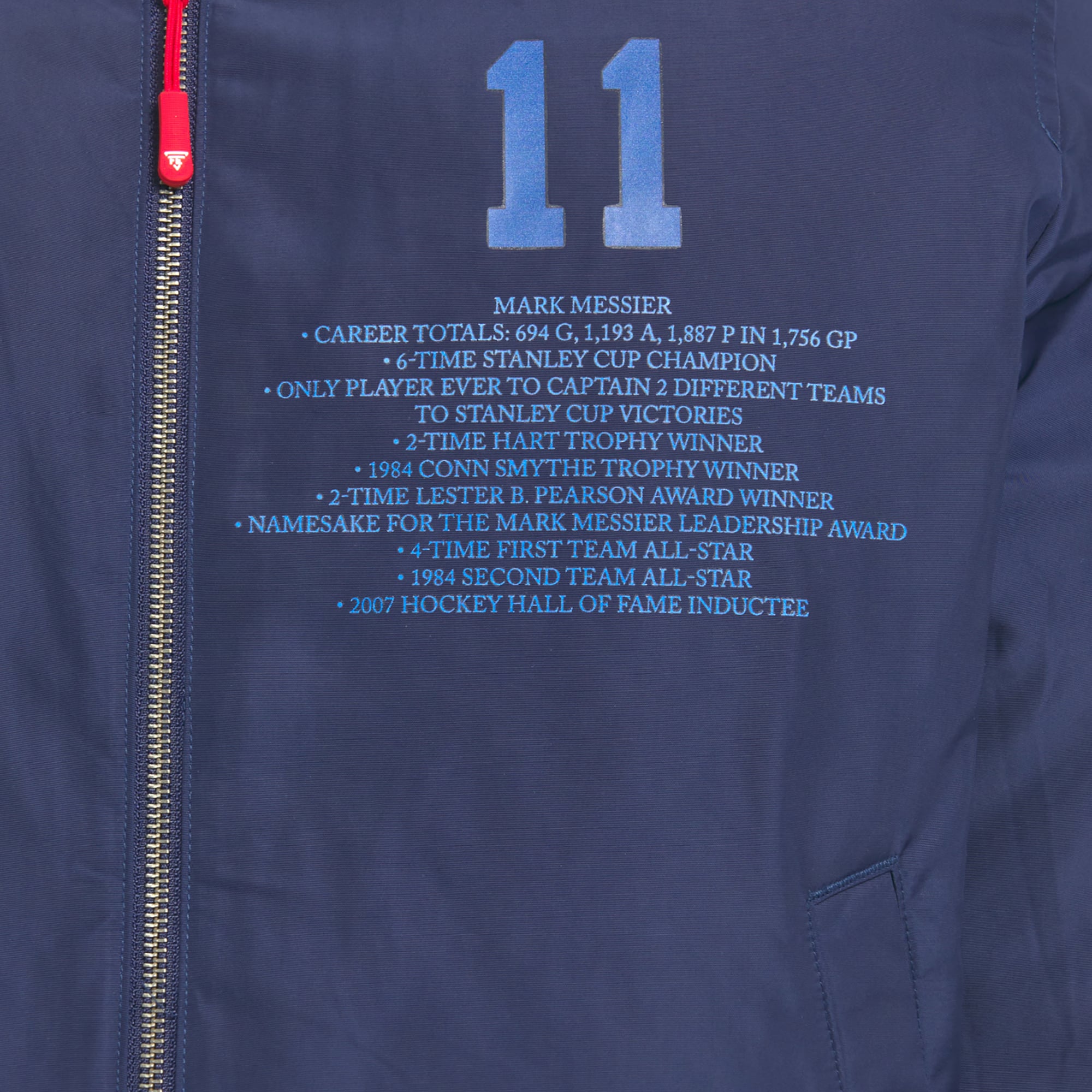 Veste bomber réversible zippée pour homme FE Mark Messier bleu marine/marine des Rangers de New York
